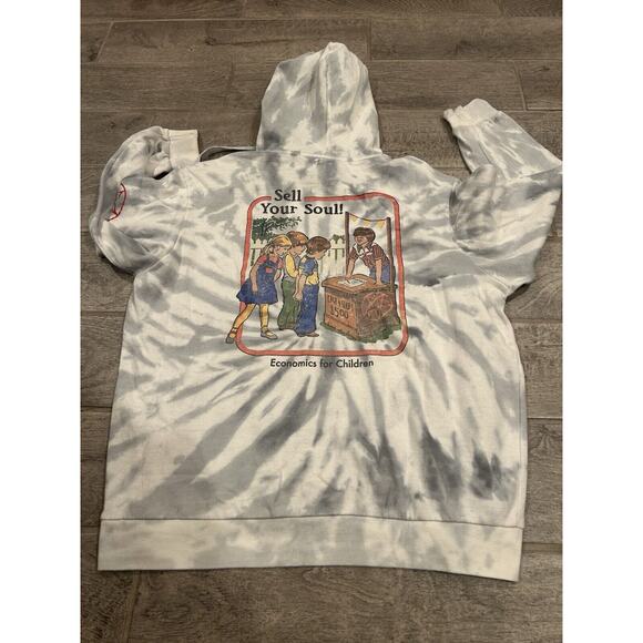 Steven Rhodes "Sell Your Soul..." Hooded Tie Dye Sweatshirt L Graphic Comedy - Picture 1 of 5